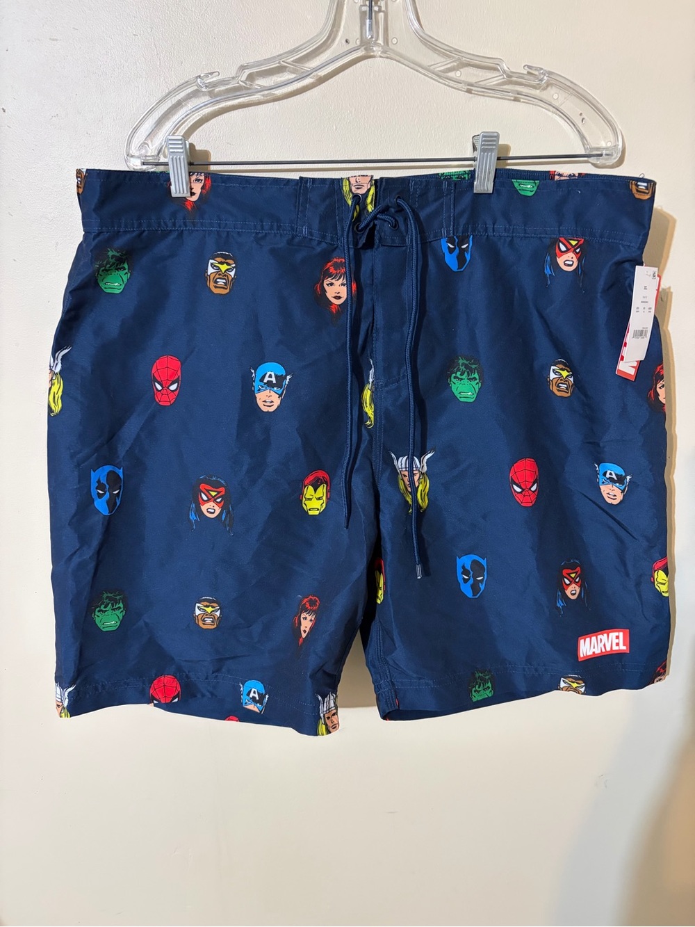 Marvel Navy Blue Men's Hybrid Shorts with Multicolor Superhero Faces